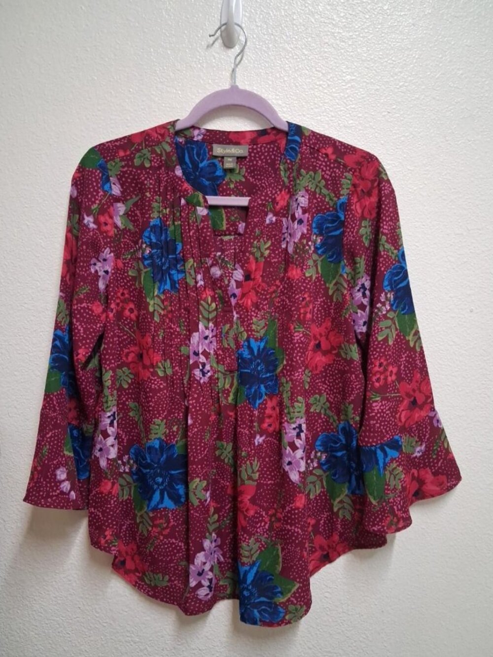 Style & Co Women’s Petite Medium Floral Print 3/4 Bell Sleeve Blouse Multicolor